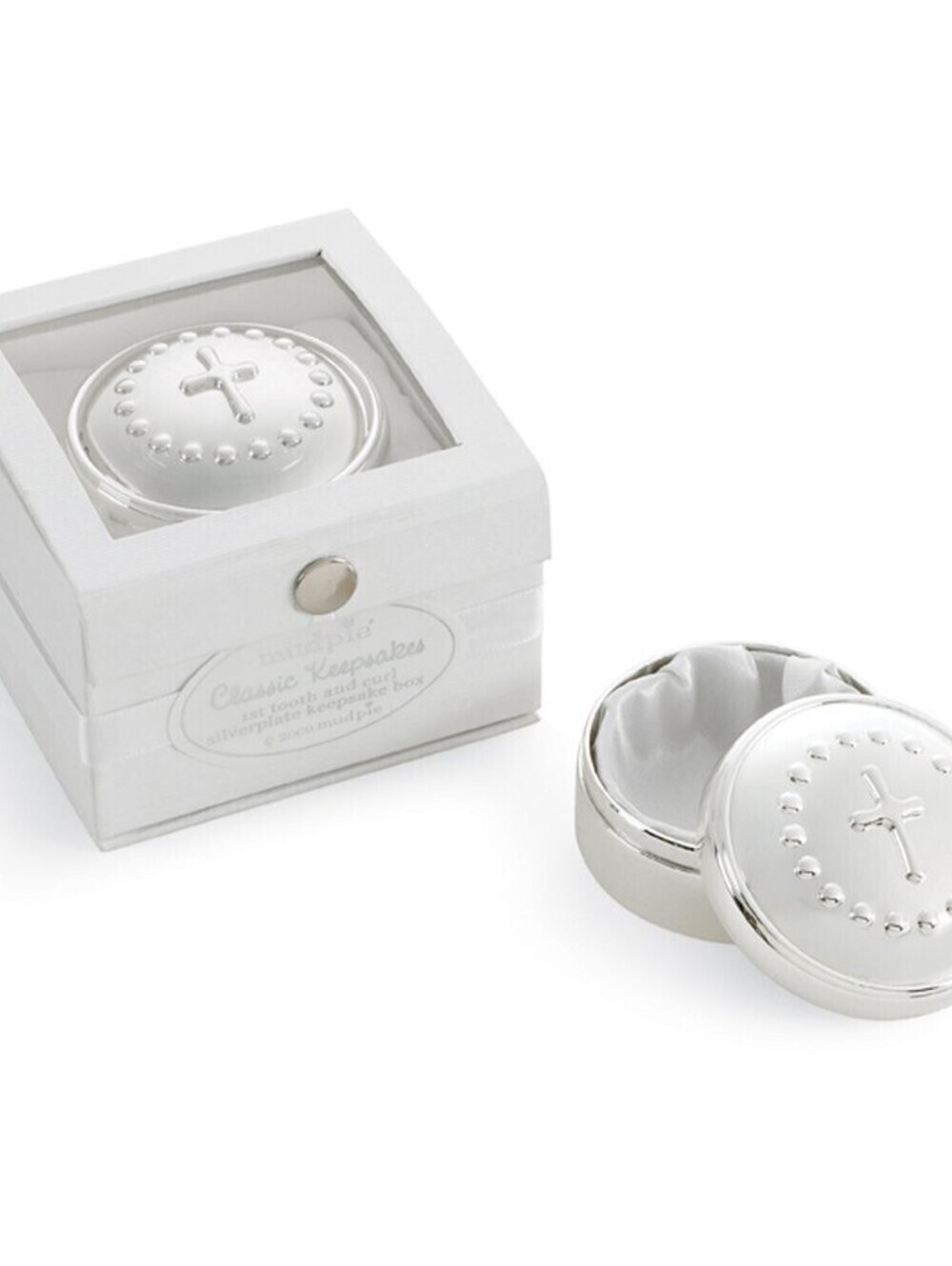 Silverplate Cross Keepsake Box Baby First Tooth or Curl w/Gift Box Shower Child